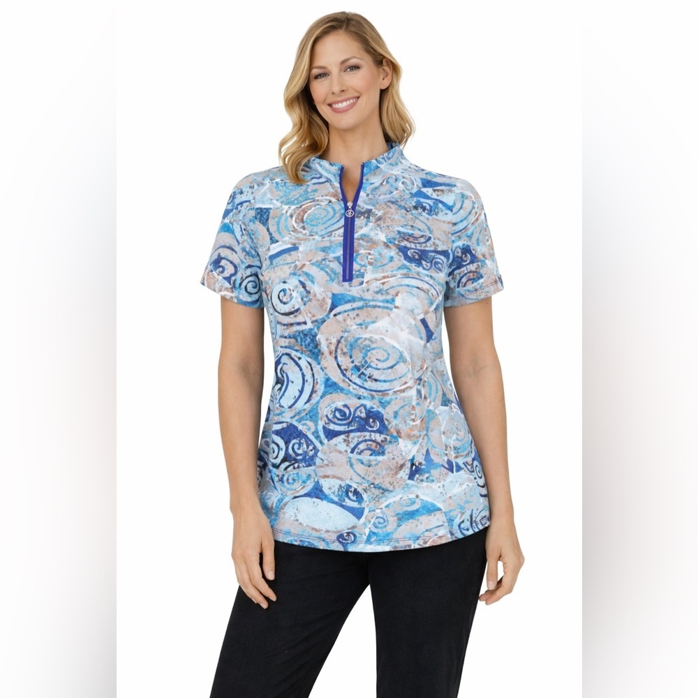 DOLCEZZA Elegant Blue Swirl Women's Button Down Shirt size small